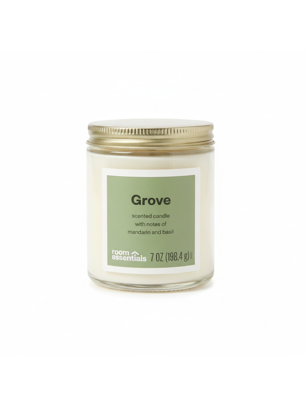 Room Essentials Grove Scented Candle with Mandarin and Basil Notes, 7 oz, Cream